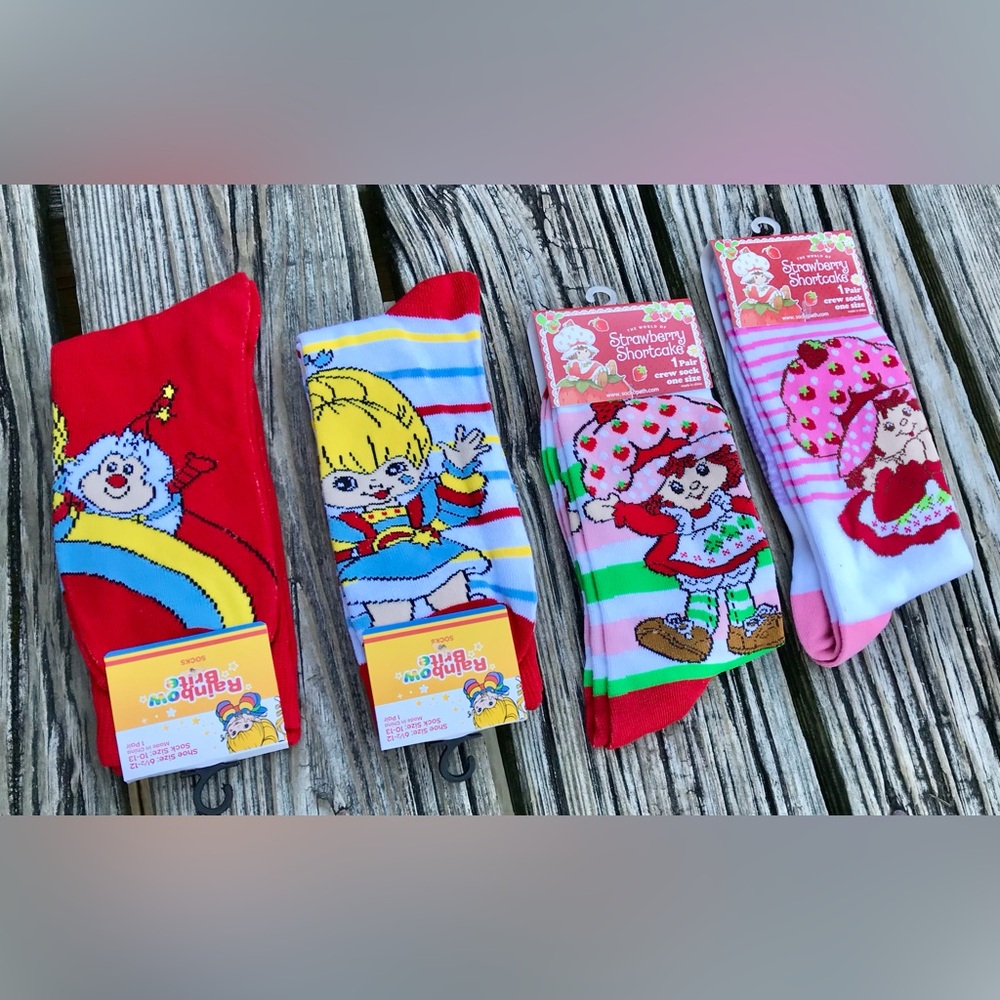 NEW 4 Pair Ladies Licensed Socks RAINBOW BRITE STRAWBERRY SHORTCAKE Socks OSFM